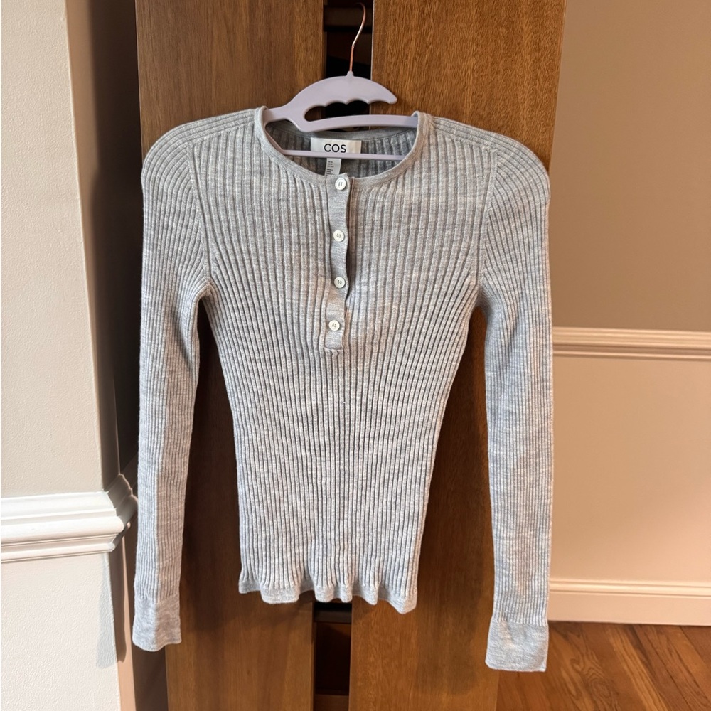 COS REGULAR-FIT MERINO WOOL HENLEY TOP - GRAY (XS)